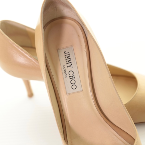 Jimmy Choo Isabel Nude Smooth Leather Peep Toe Low Kitten Heels Shoes 7.5M Italy - Picture 5 of 8